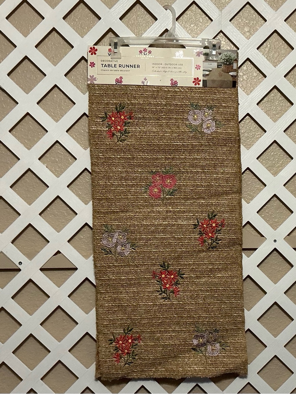 Dream Home Decorative Brown Raffia Floral Embroidered Table Runner